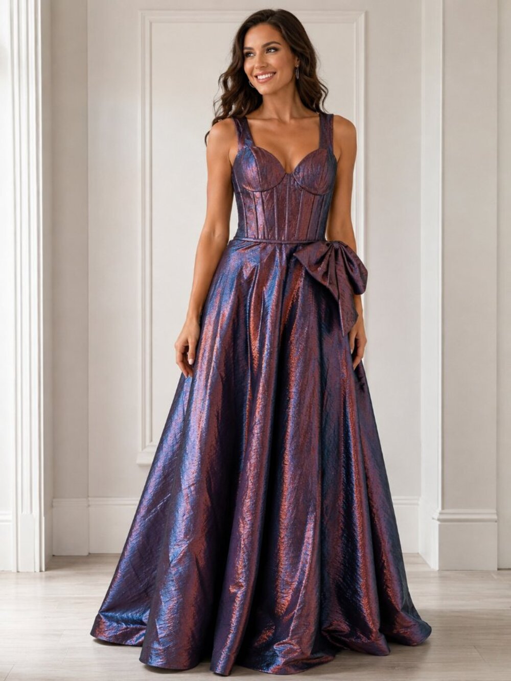 Sherri Hill Iridescent Copper and Blue A-Line Prom Dress